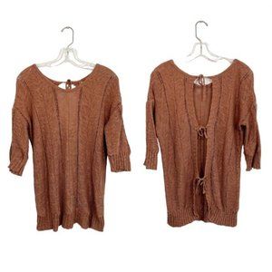 Anthropologie Knitted & Knotted Open Back Bow Tie Knit Top Linen Cotton - SMALL